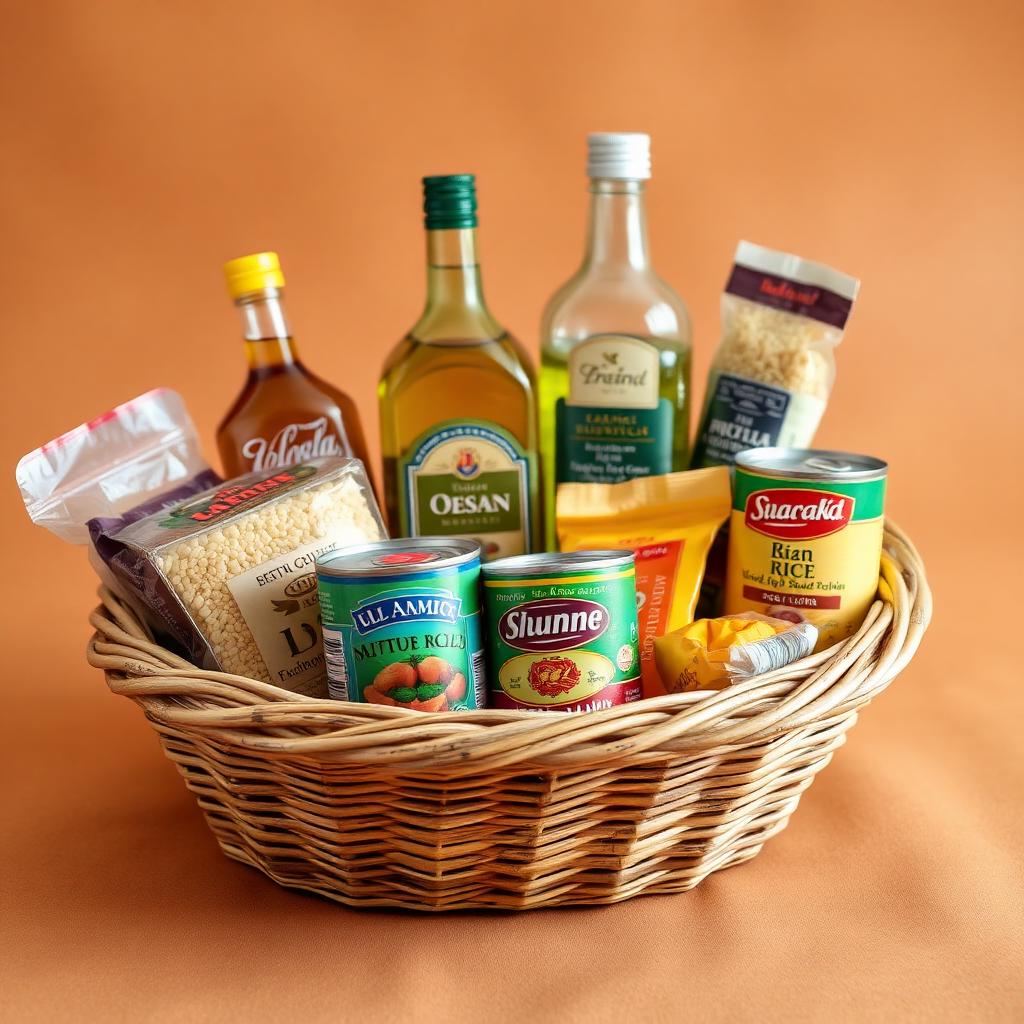 Canasta de mandado con productos básicos
