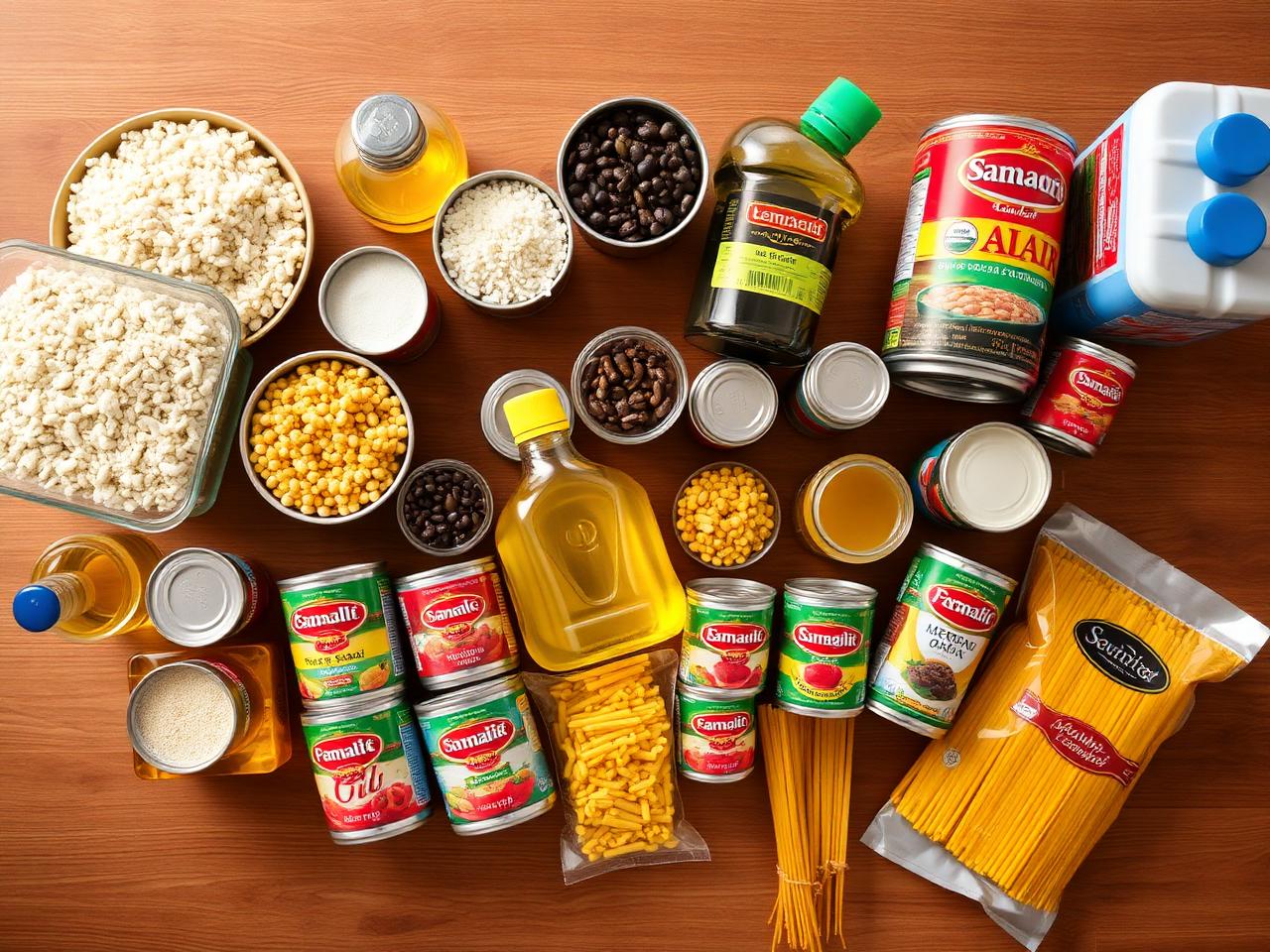 Mesa llena de productos de despensa mexicana